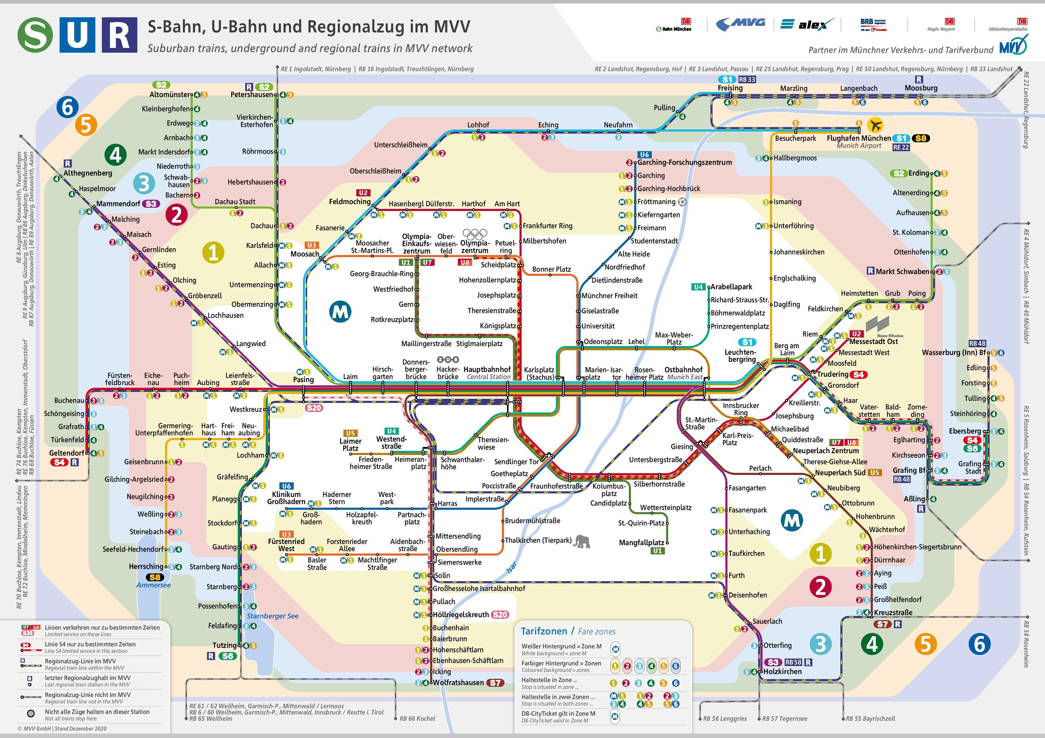 Mappa della metropolitana di Monaco: linee e stazioni della metropolitana  di Monaco