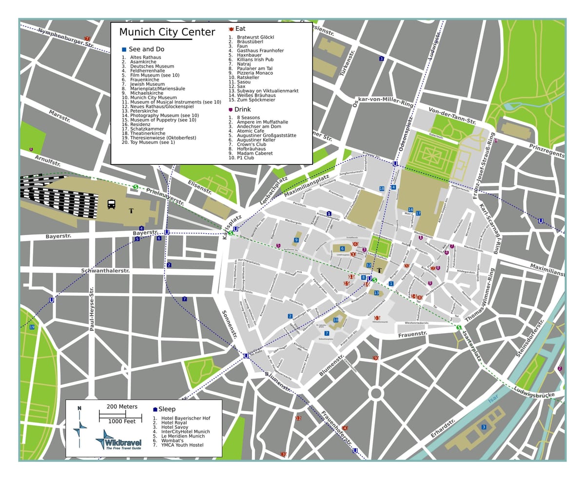 Monaco di Baviera mappa dei tour a piedi
